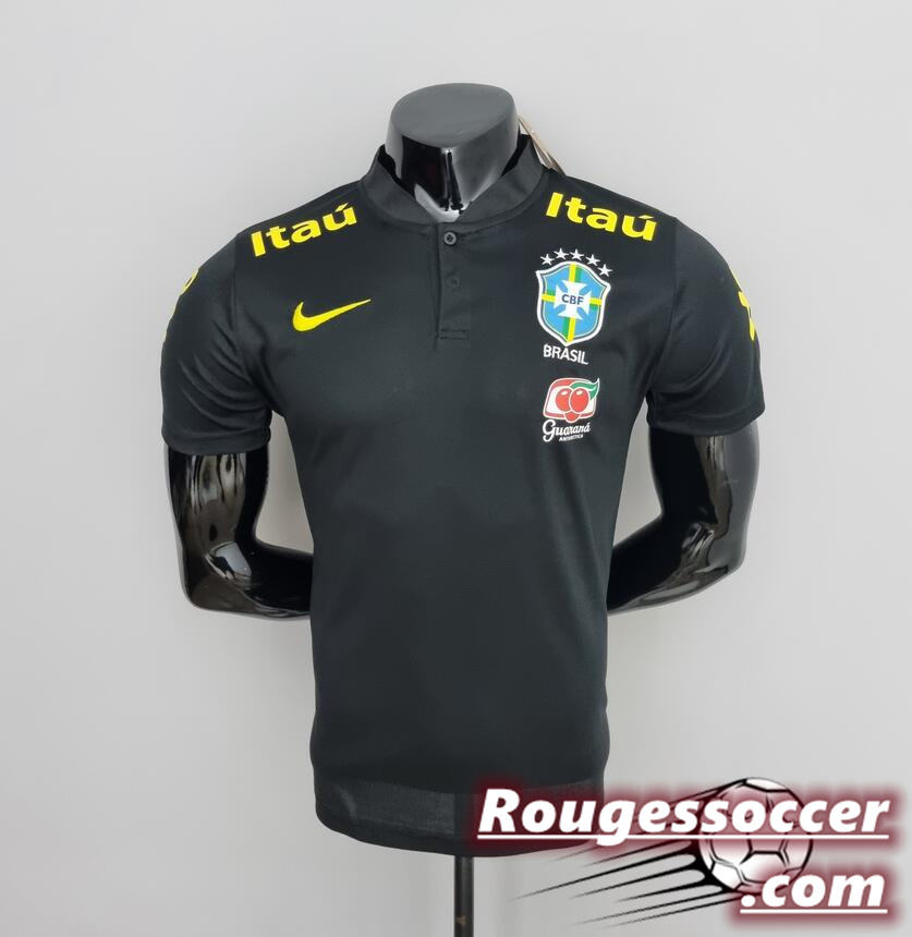 Brazil Black Low Neck Polo Shirt 2022/23